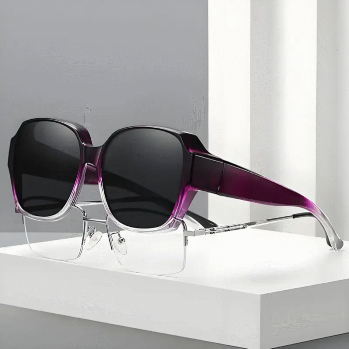 Dual-Use Clip-On Fashion Glasses - Crystals, Stylish Rectangular Design, Unisex, Driving Accessories, Eyewear Accessories - Image 2