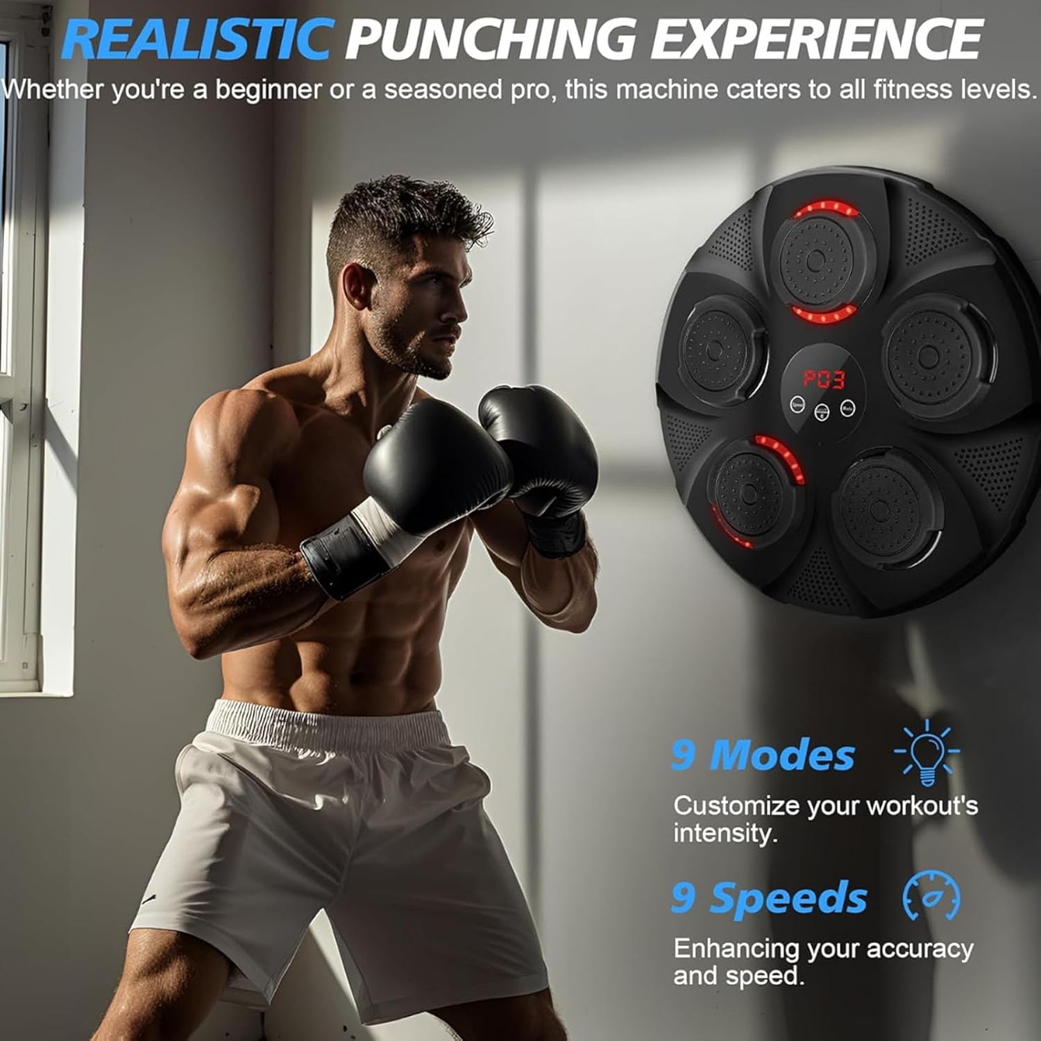 Music Boxing Machine with Boxing Gloves, Home Smart Bluetooth Boxing Equipment, Boxing Machine Wall Mounted, Rechargeable Boxing Training Equipment, Music Boxing Machine for Adults - Image 6