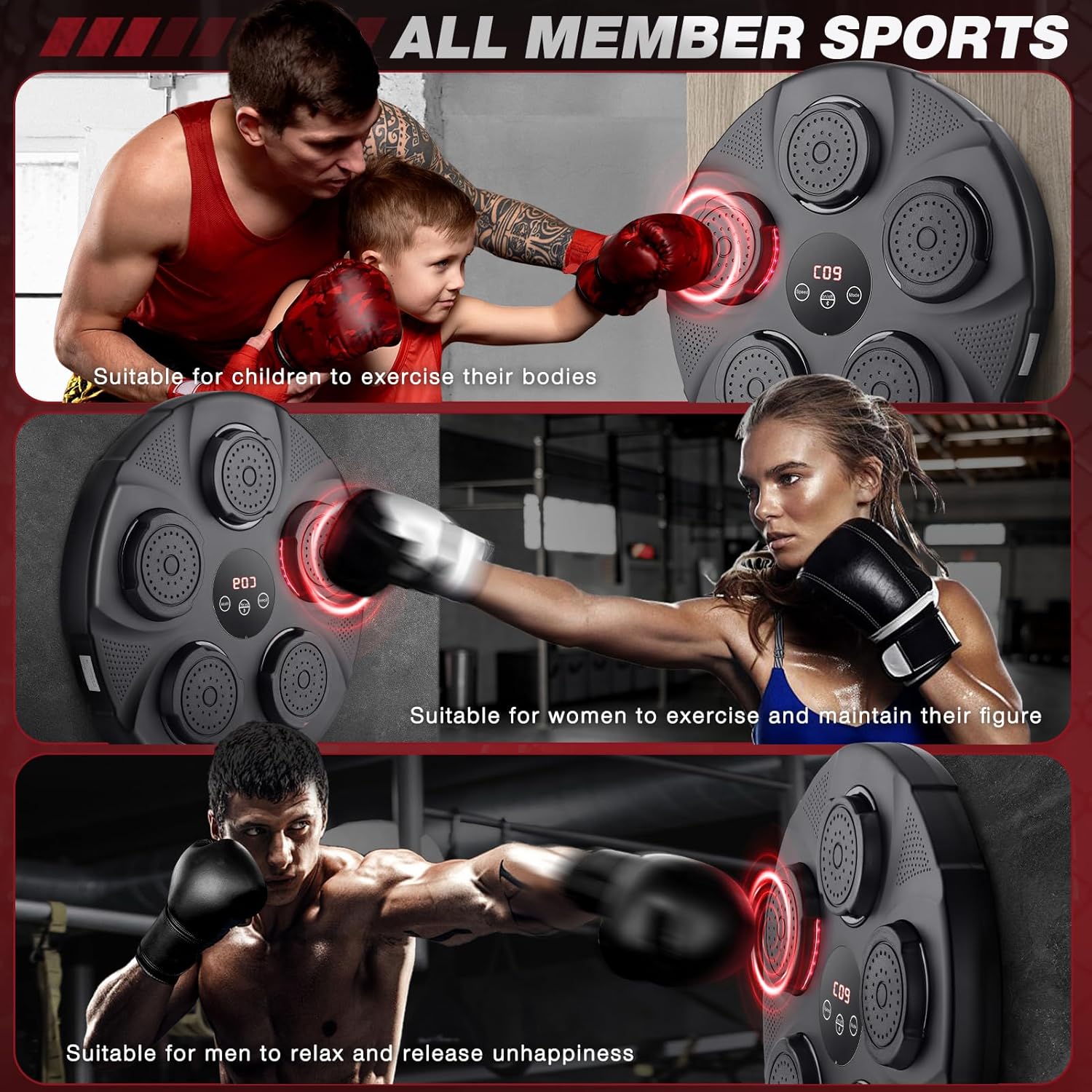 Music Boxing Machine with Boxing Gloves, Home Smart Bluetooth Boxing Equipment, Boxing Machine Wall Mounted, Rechargeable Boxing Training Equipment, Music Boxing Machine for Adults - Image 10