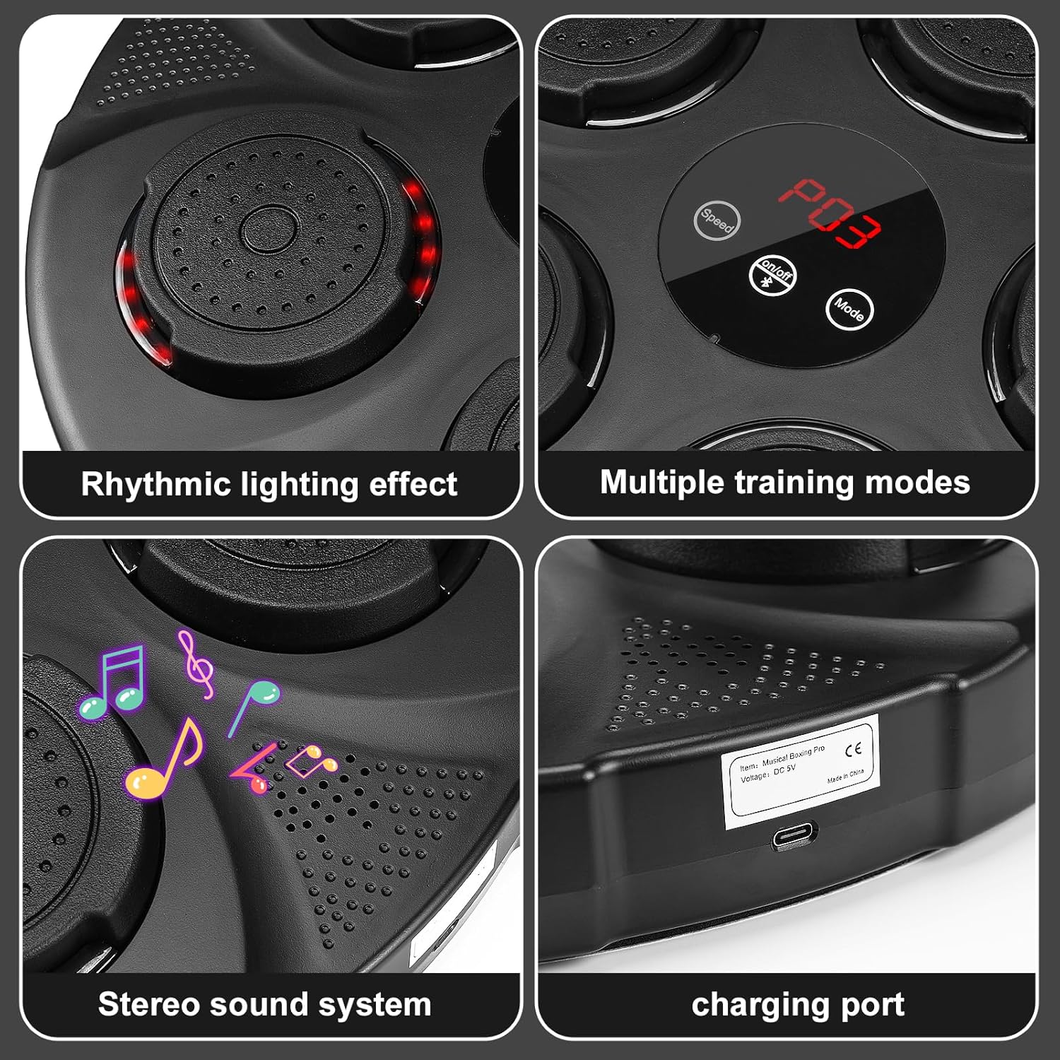 Music Boxing Machine with Boxing Gloves, Home Smart Bluetooth Boxing Equipment, Boxing Machine Wall Mounted, Rechargeable Boxing Training Equipment, Music Boxing Machine for Adults - Image 9