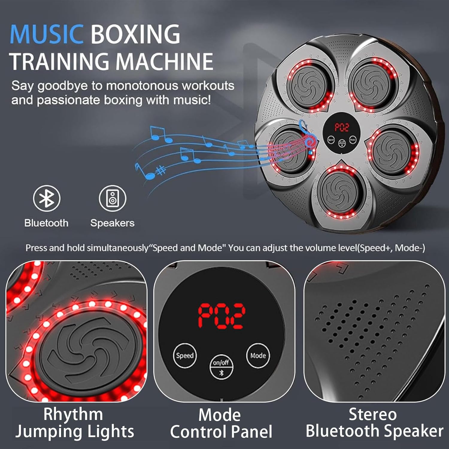 Music Boxing Machine with Boxing Gloves, Home Smart Bluetooth Boxing Equipment, Boxing Machine Wall Mounted, Rechargeable Boxing Training Equipment, Music Boxing Machine for Adults - Image 8