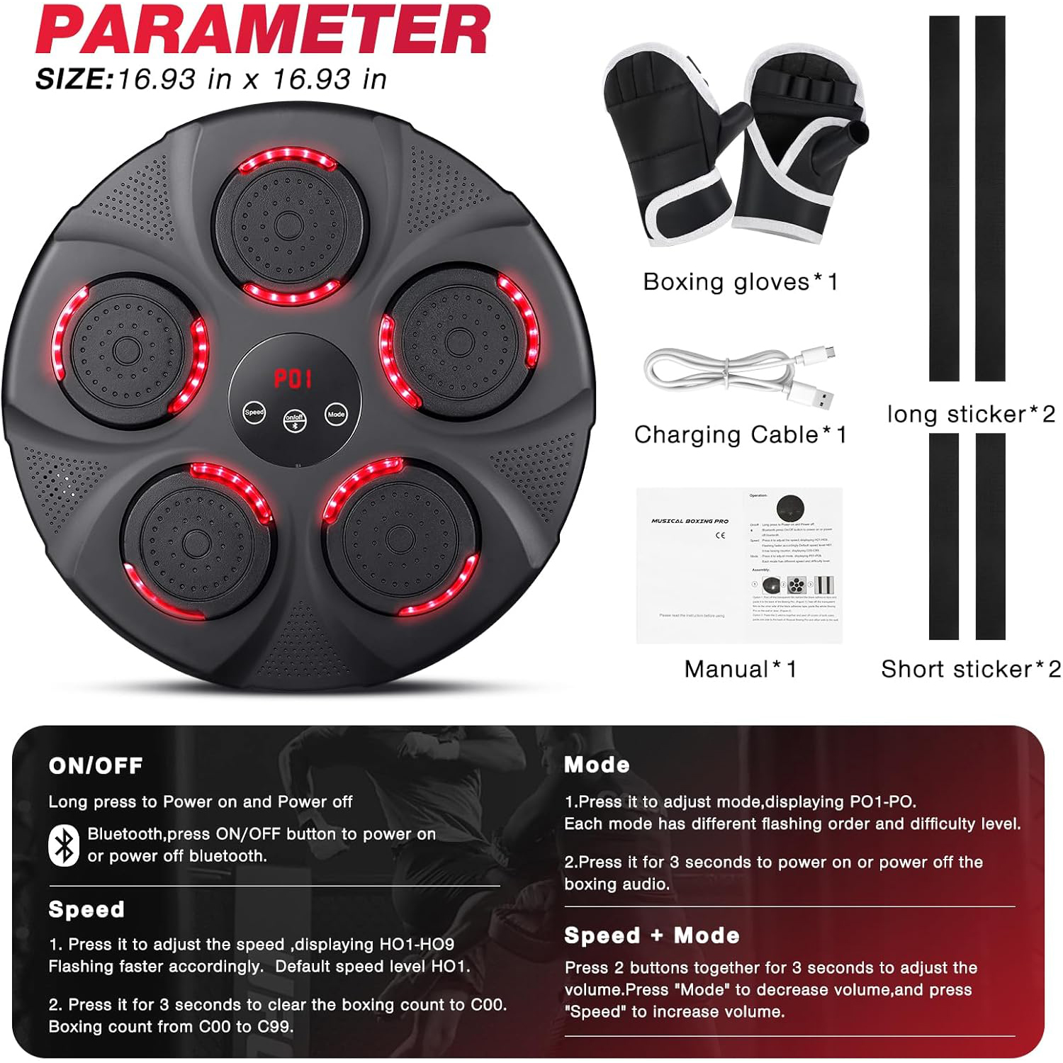 Music Boxing Machine with Boxing Gloves, Home Smart Bluetooth Boxing Equipment, Boxing Machine Wall Mounted, Rechargeable Boxing Training Equipment, Music Boxing Machine for Adults - Image 5