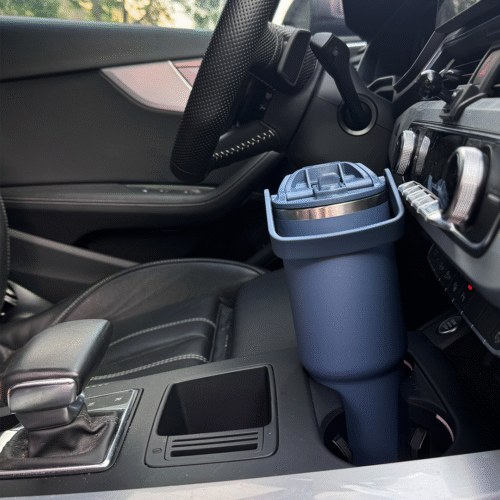 29oz/880ml stainless steel car insulated water bottle, double drinking mouth coffee cup, handle for easy carrying