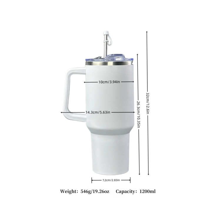 40oz/1200ml stainless steel car-mounted thermos water bottle, stainless steel straw, PP handle for easy carrying - Image 7