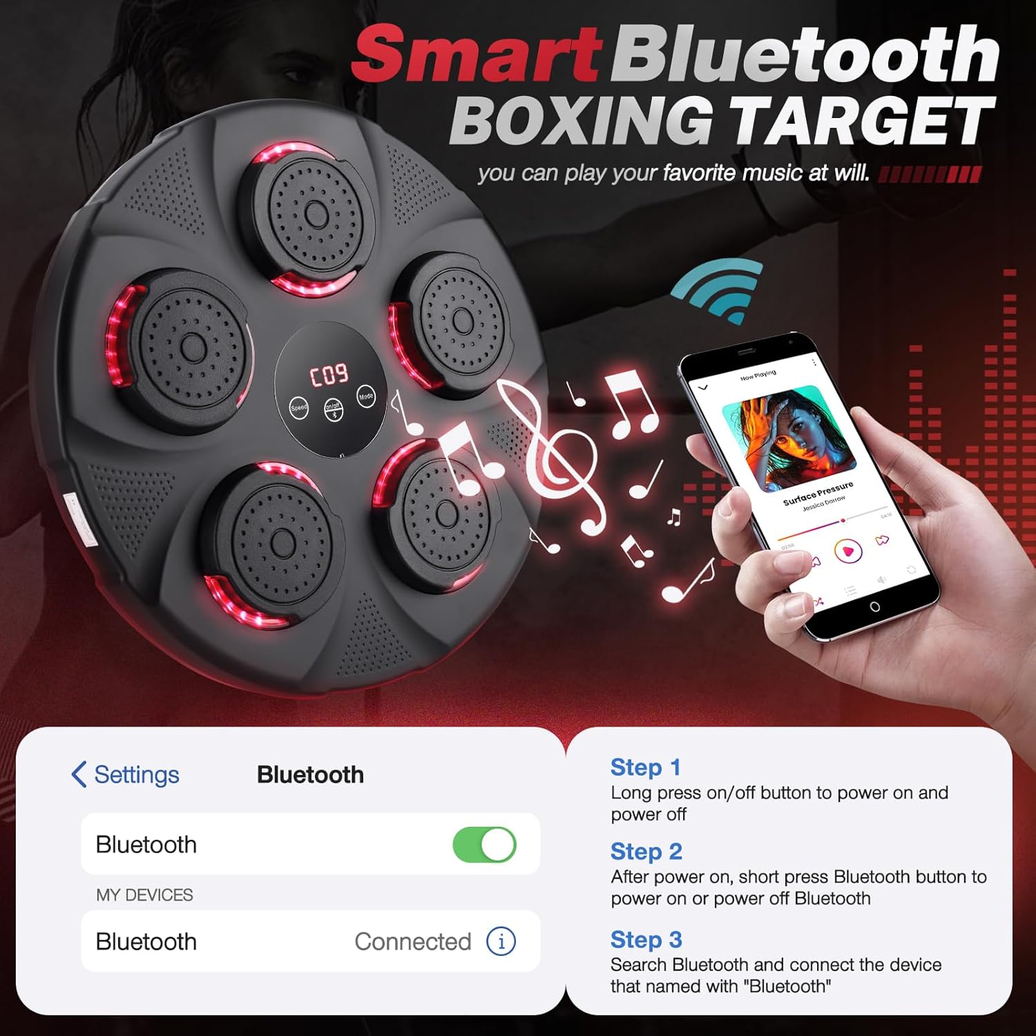 Music Boxing Machine with Boxing Gloves, Home Smart Bluetooth Boxing Equipment, Boxing Machine Wall Mounted, Rechargeable Boxing Training Equipment, Music Boxing Machine for Adults - Image 4