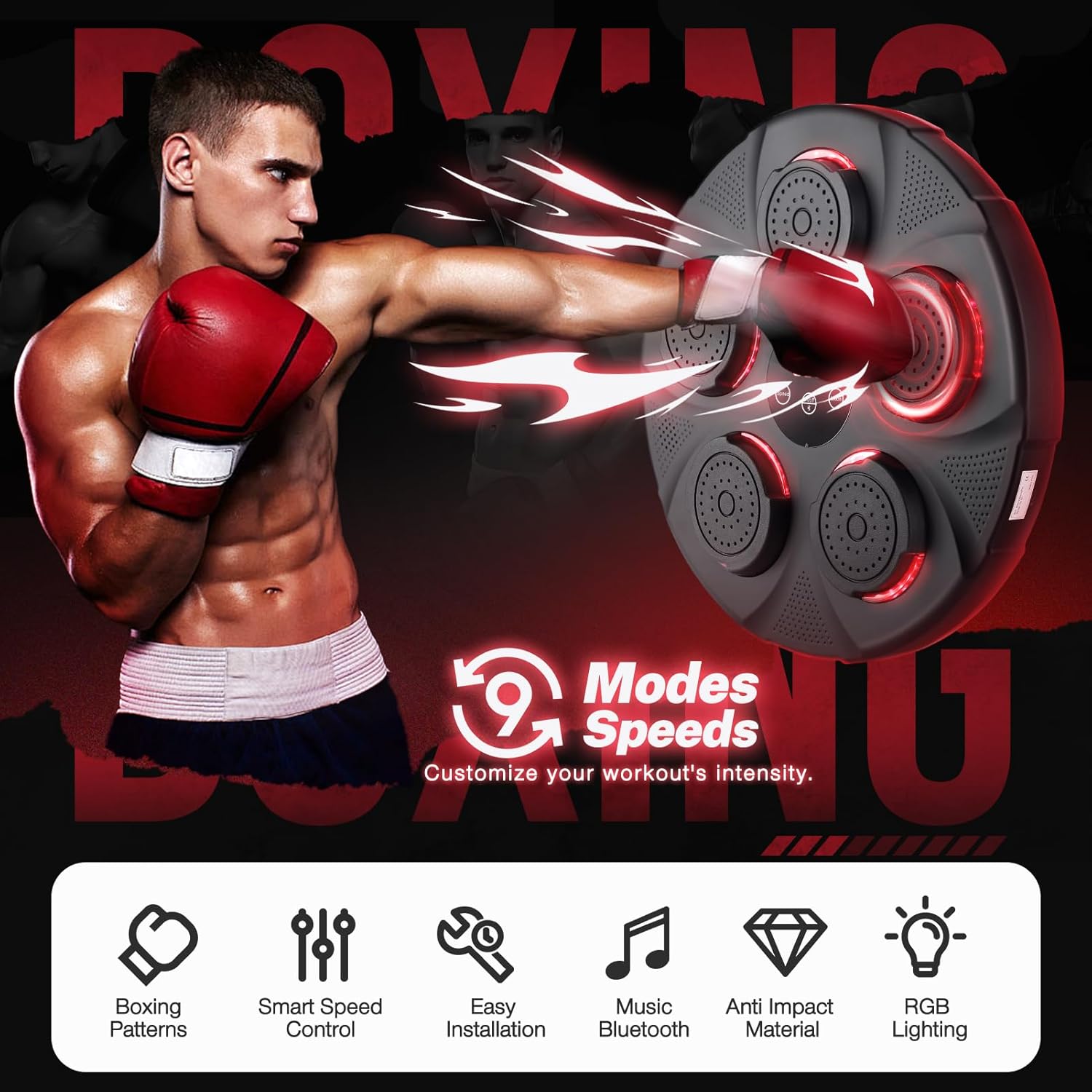 Music Boxing Machine with Boxing Gloves, Home Smart Bluetooth Boxing Equipment, Boxing Machine Wall Mounted, Rechargeable Boxing Training Equipment, Music Boxing Machine for Adults - Image 3