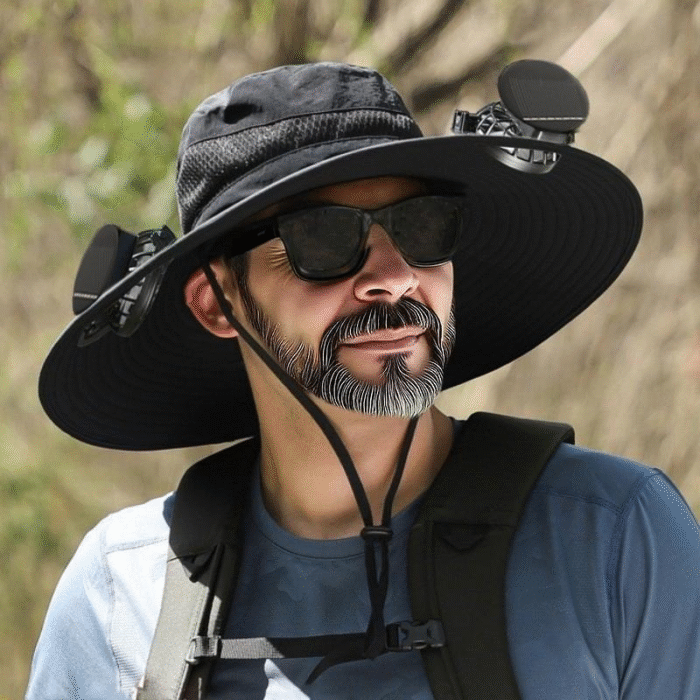 Solar fan hat Outdoor Wide Brim Sun Hat with 2 Solar Fan Sun Bucket Hat for Men Women UPF 50+ Bucket Fishing & Beach with Fan Built in