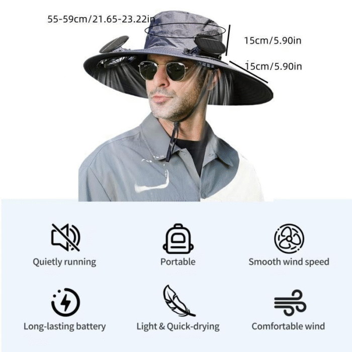 Solar fan hat Outdoor Wide Brim Sun Hat with 2 Solar Fan Sun Bucket Hat for Men Women UPF 50+ Bucket Fishing & Beach with Fan Built in - Image 8